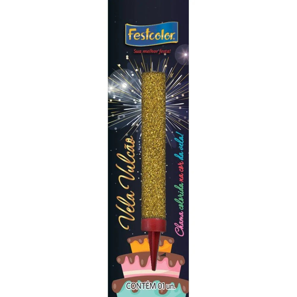 Vela Para Aniversario Vulcao Ouro Festcolor