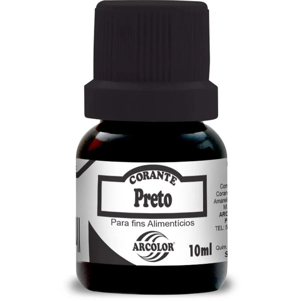 Corante Liquido Alimenticio Preto 10Ml. Arcolor (Cx.c/12)