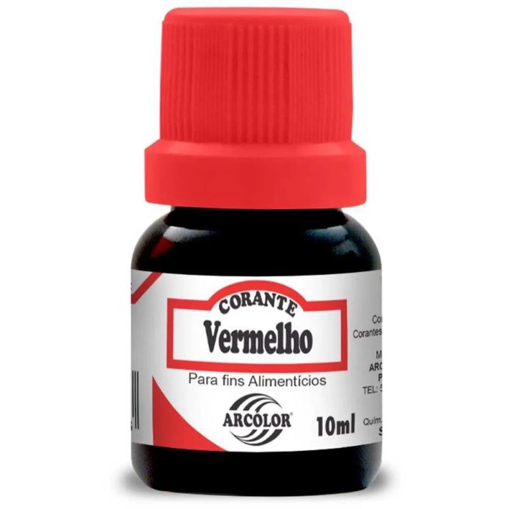 Corante Liquido Alimenticio Vermelho 10Ml. Arcolor (Cx.c/12)