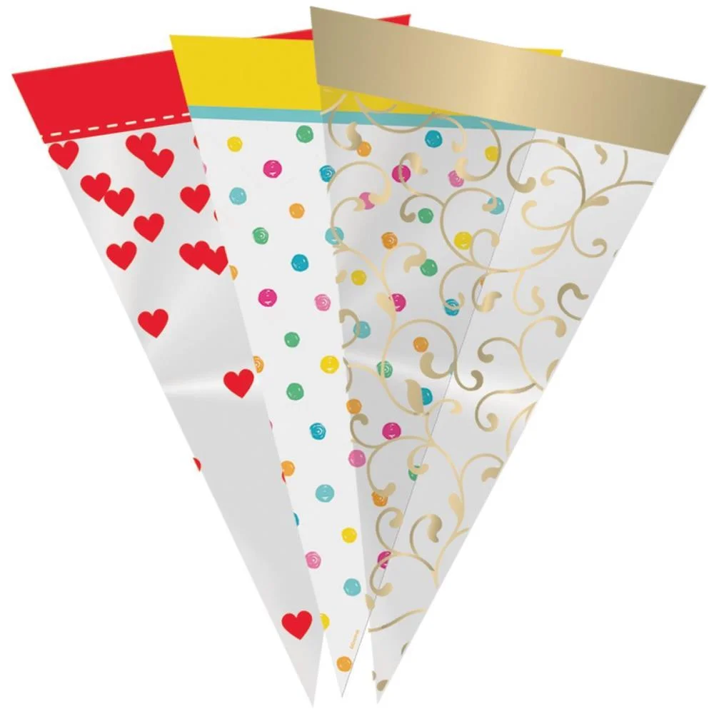 Embalagem Para Trufa/Cone Cone Barrado Decor.18X30Cm Cromus (Pct.c/50)