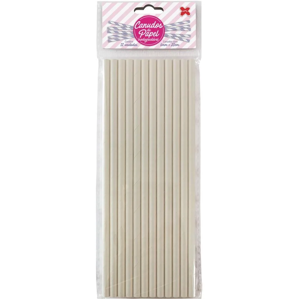 Canudo Biodegradavel Papel Branco 6X200Mm Bl.c/12Un Make+ (Pct.c/10)