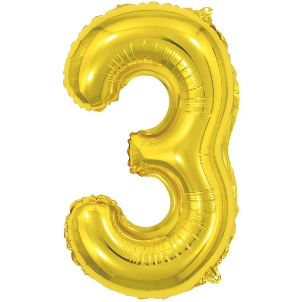 Balao Metalizado Numero 3 Dourado 40Cm. Make+