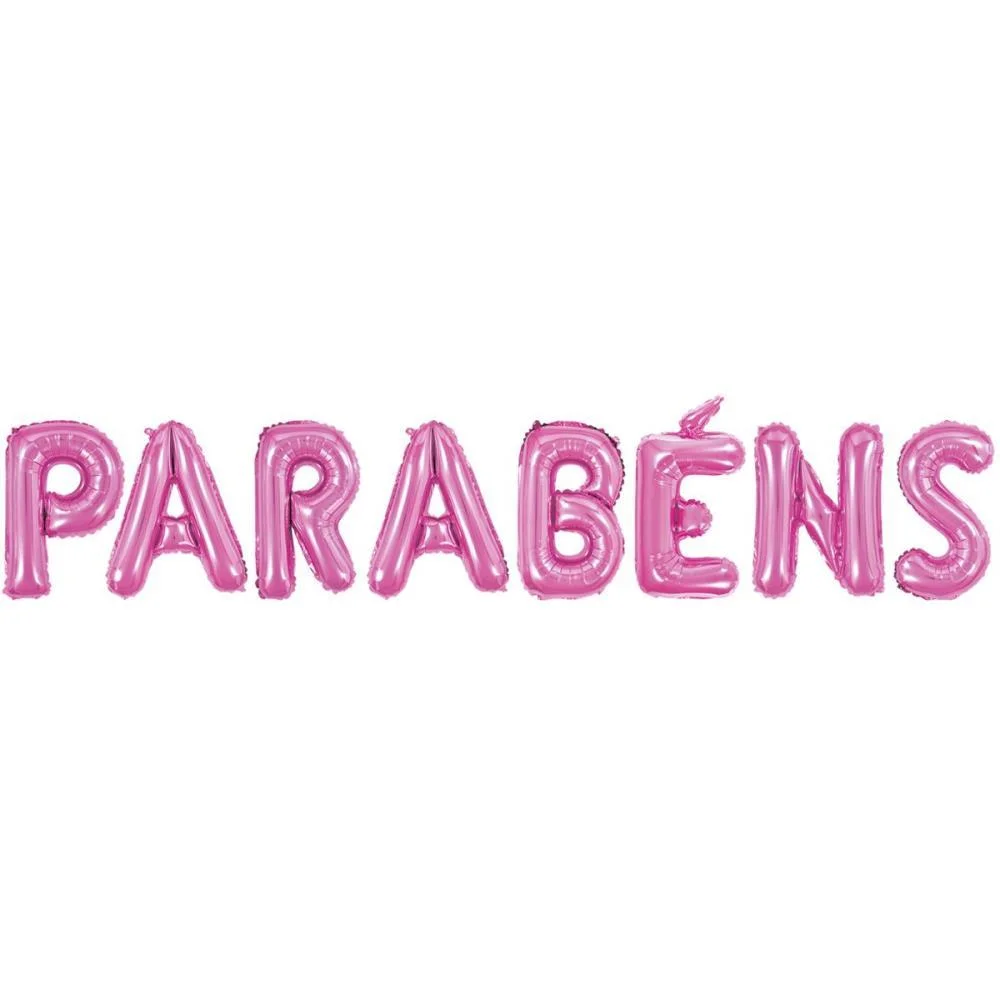 Balao Metalizado Decorado Parabens Pink 40Cm. Make+