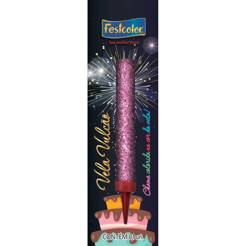 Vela Para Aniversario Vulcao Rosa Festcolor