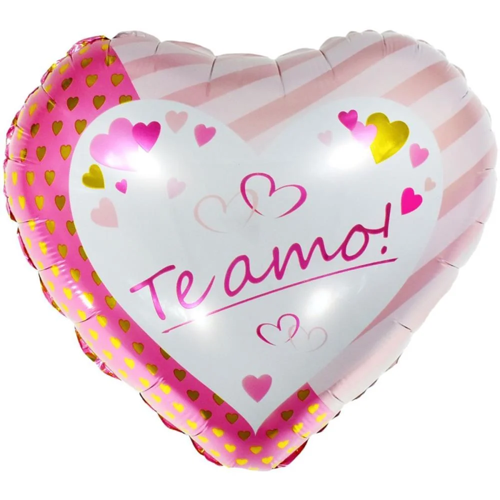 Balao Metalizado Decorado Coracao Estamp. Te Amo 45Cm. Make+ (Pct.c/05)