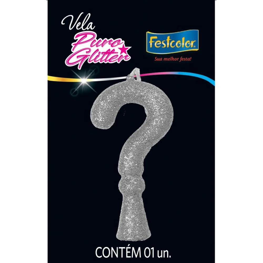 Vela Para Aniversario Interrogacao Puro Gliter Prata Festcolor (Cx.c/10)