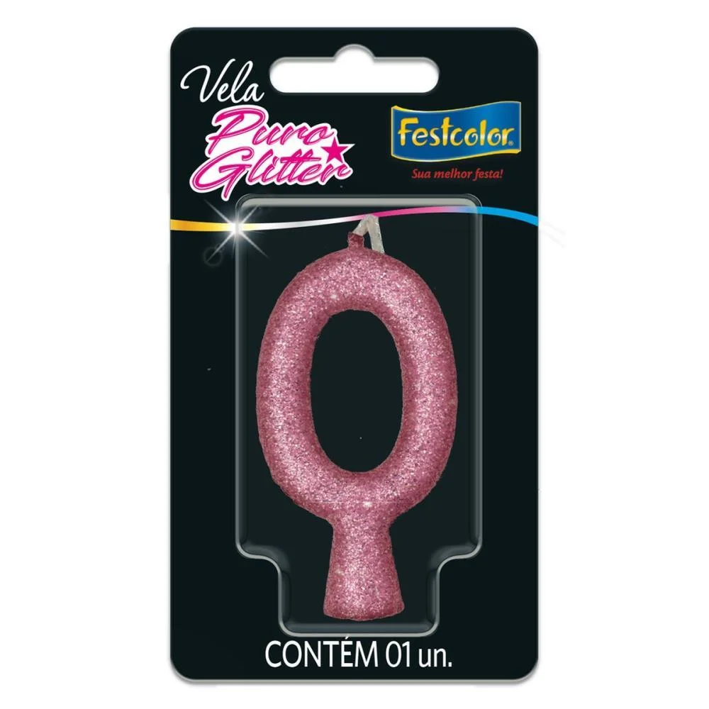 Vela Para Aniversario N.00 Rosa Puro Glitter Festcolor (Cx.c/10)
