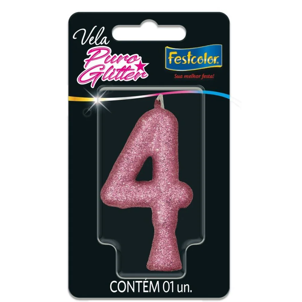 Vela Para Aniversario N.04 Rosa Puro Glitter Festcolor (Cx.c/10)