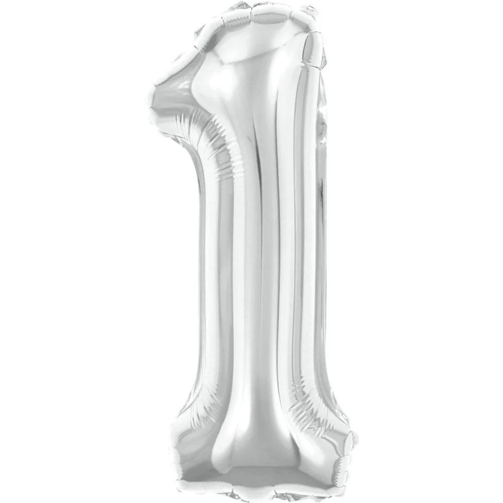 Balao Metalizado Numero 1 Prata 40Cm Make+