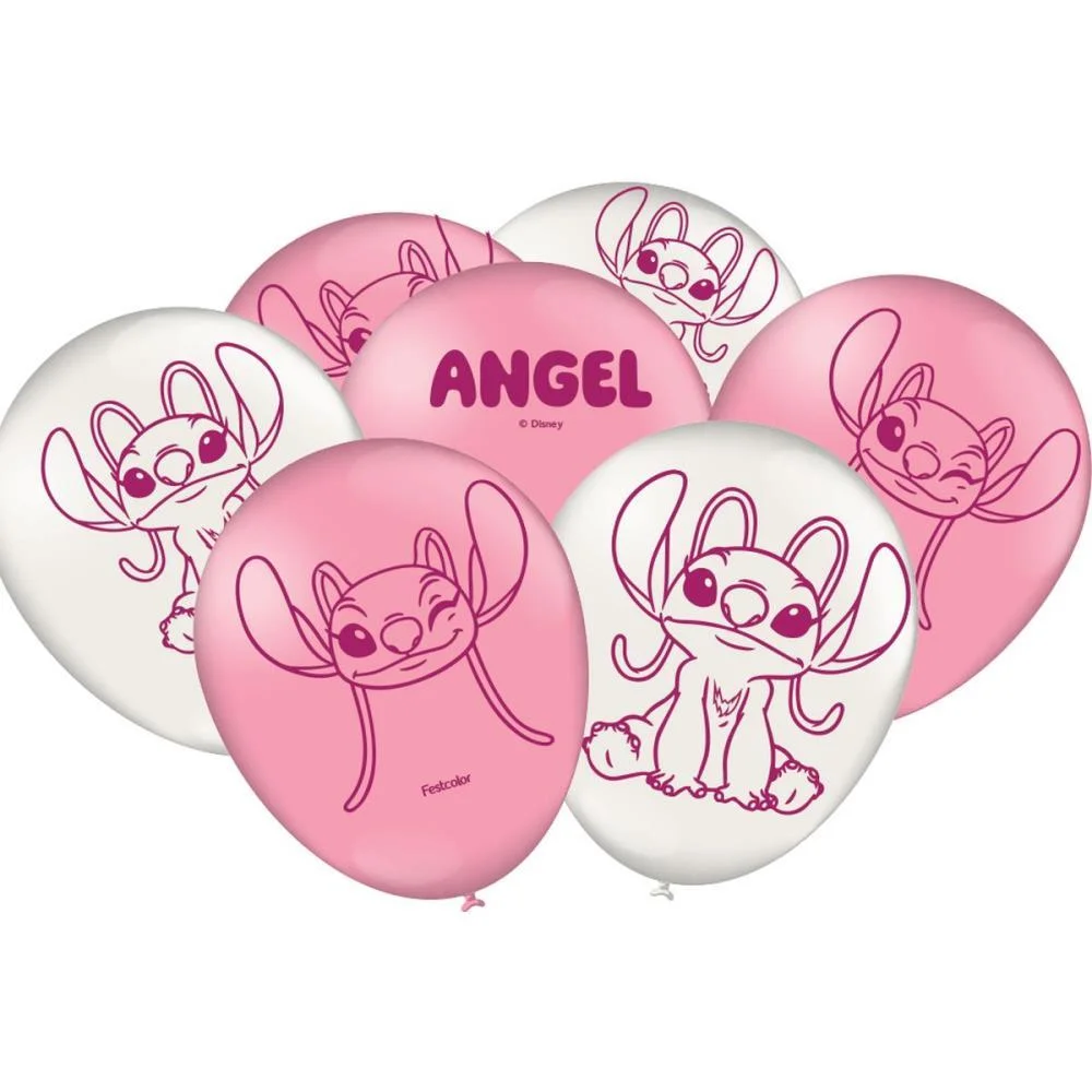 Balao 9 Decorado Stitch Angel Rosa Festcolor (Pct.c/25)