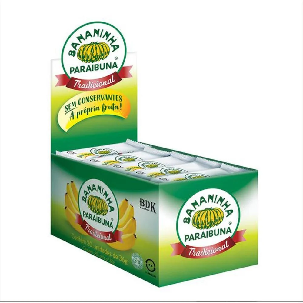 Doce Bananinha Tradicional 36G. Bananinha Paraibuna C/ 20 Unidades