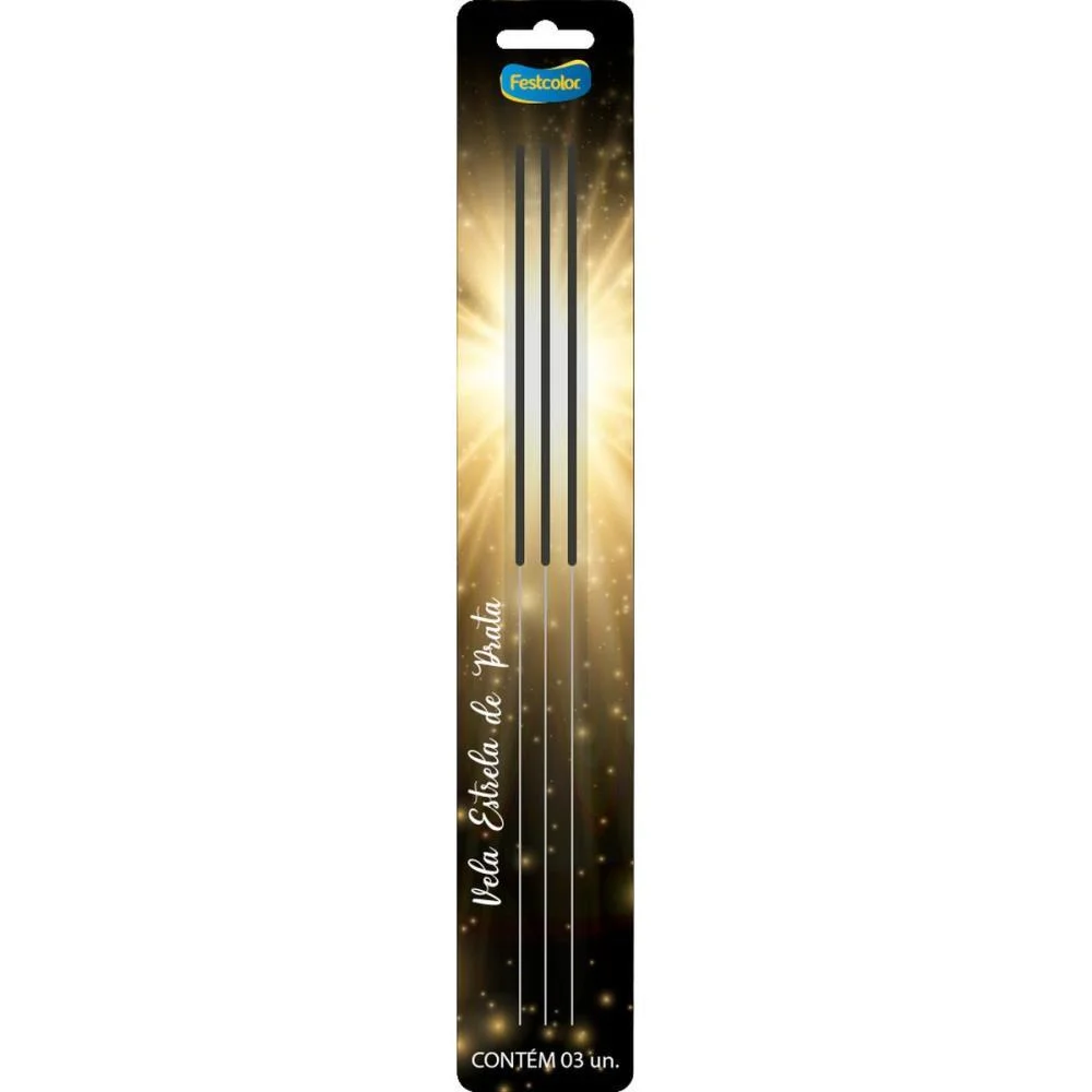 Vela Para Aniversario Estrela De Prata 25Cm C/3Un Festcolor (Blister)