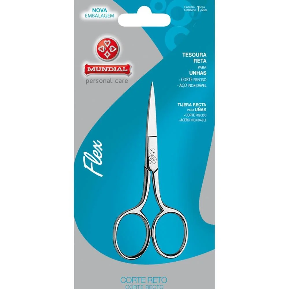 Tesoura Higiene Pessoal Flex Reta P/Unha/Bordar 7Cm Mundial