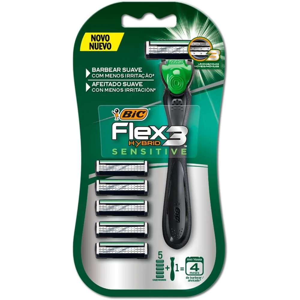 Barbeador Descartavel Bic Hybrid Sens. Vd C/5 Refis Bic (Blister)