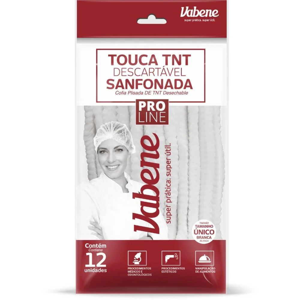 Touca Descartavel Sanfonada 20Cm 100%Tnt Branca Vabene (Pct.c/12)