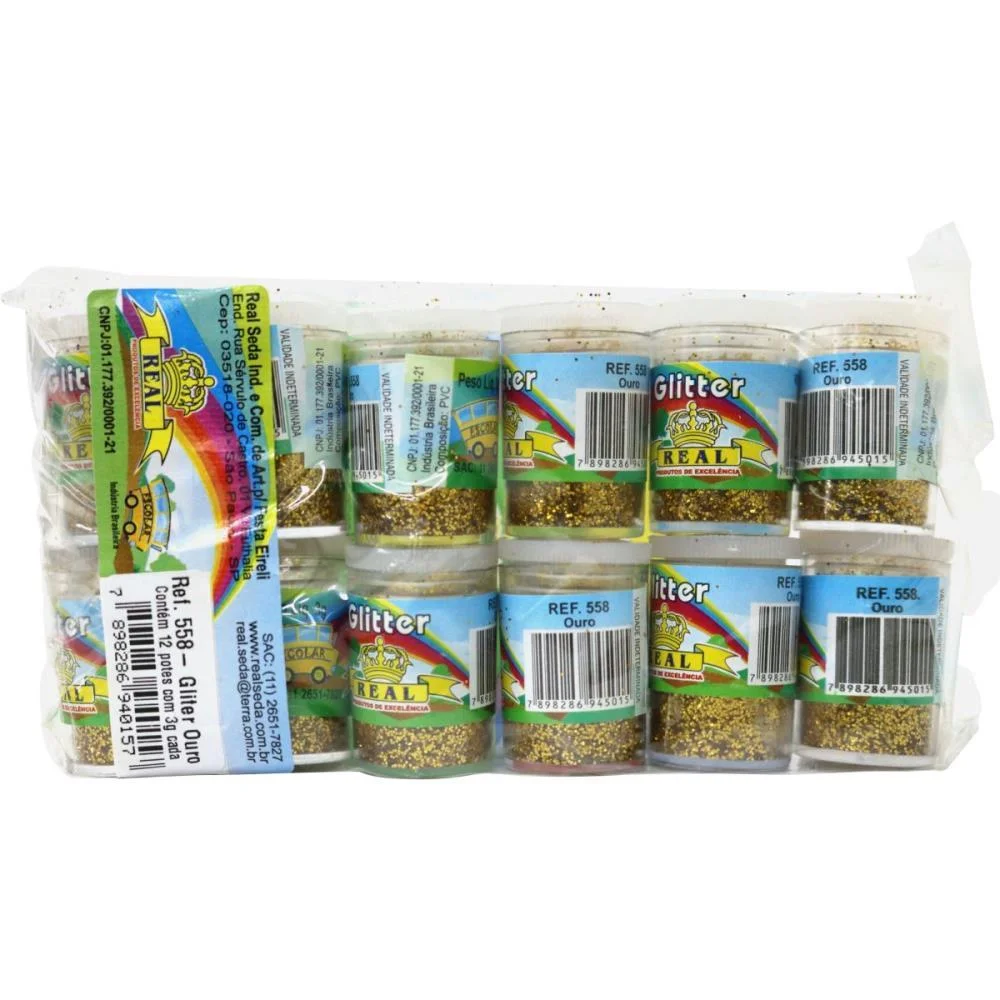 Glitter Pvc Ouro Potes 3G. Real Seda (Pct.c/12)