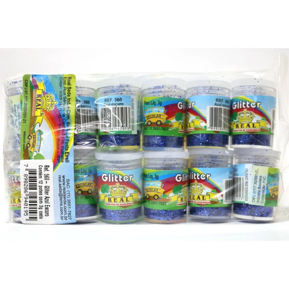 Glitter Pvc Azul Escuro Potes 3G. Real Seda (Pct.c/12)