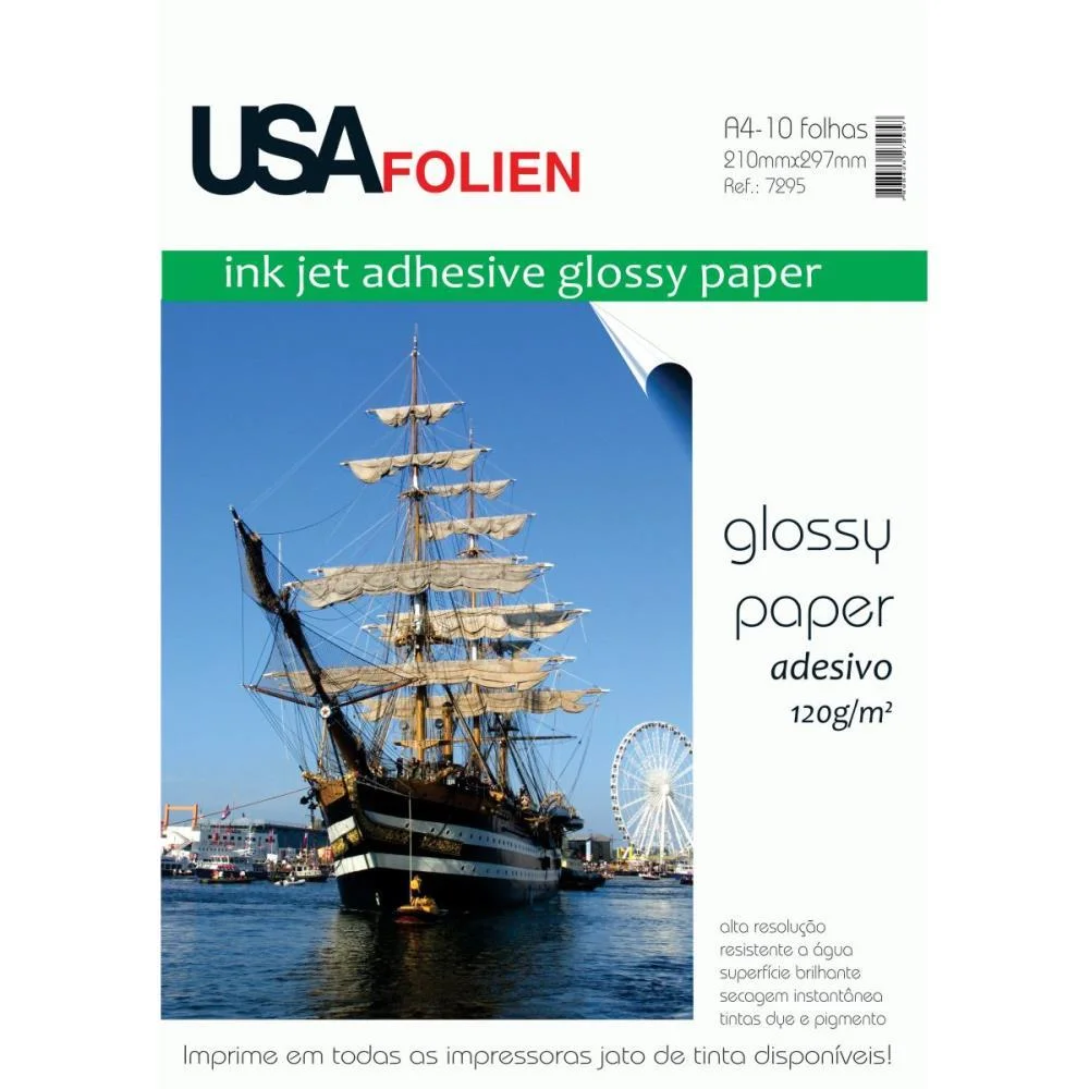 Papel Fotografico Inkjet A4 Glossy Adesivo 120G Usa Folien 10 Unidades
