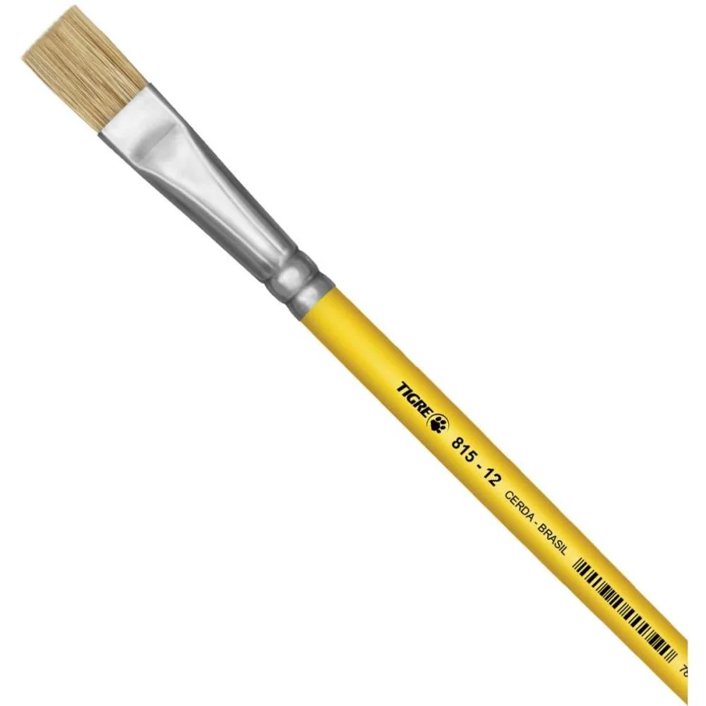 Pincel Artesanal Chato 815 N.12 Amarelo Pinceis Tigre (Duzia)