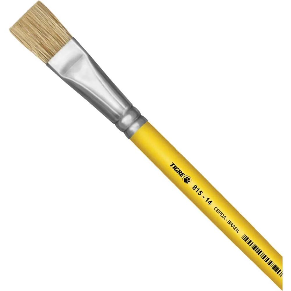 Pincel Artesanal Chato 815 N.14 Amarelo Pinceis Tigre (Duzia)