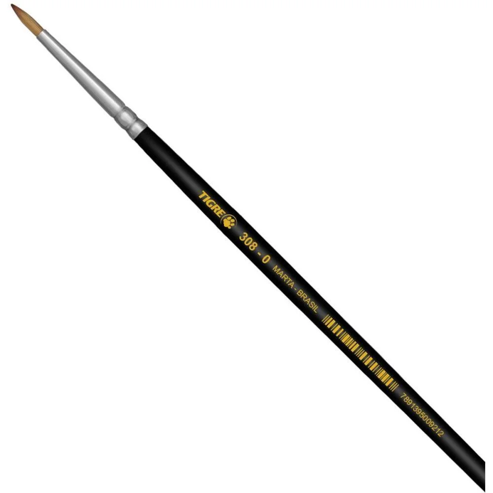 Pincel Artesanal Redondo 308 N.00 Fino Preto Pinceis Tigre (Duzia)
