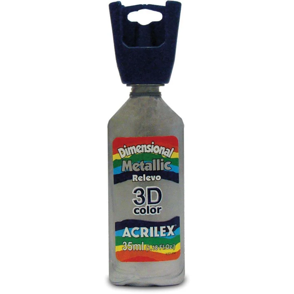 Tinta Relevo Dimensional Metalica Prata 35Ml Acrilex (Pct.c/06)