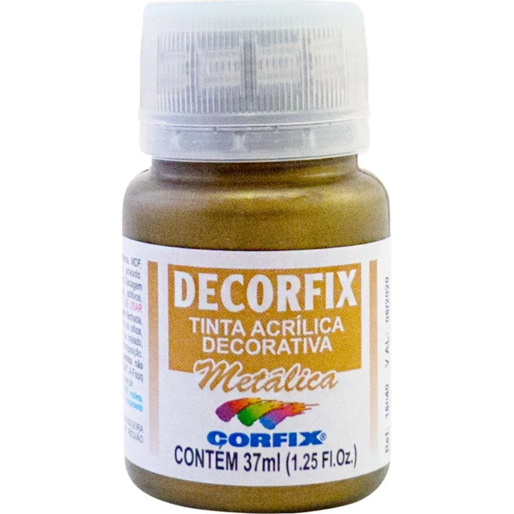 Tinta Acrilica Decorfix Metalica 37Ml Ouro Corfix (Cx.c/06)