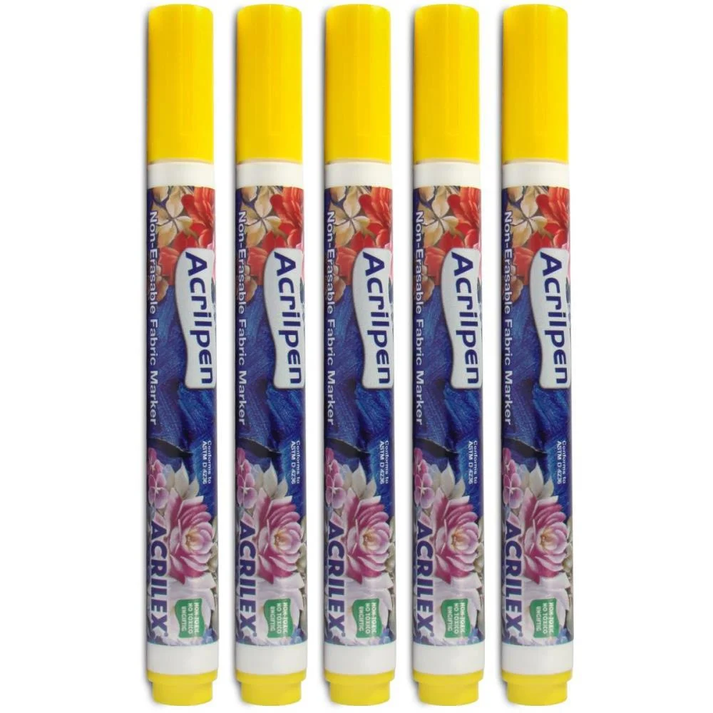 Caneta Para Tecido Amarelo Ouro Acrilpen Acrilex (Cx.c/12)