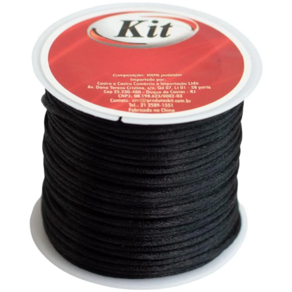 Cordao Cetim 1Mm Preto C/20M. Kit (Rolo)