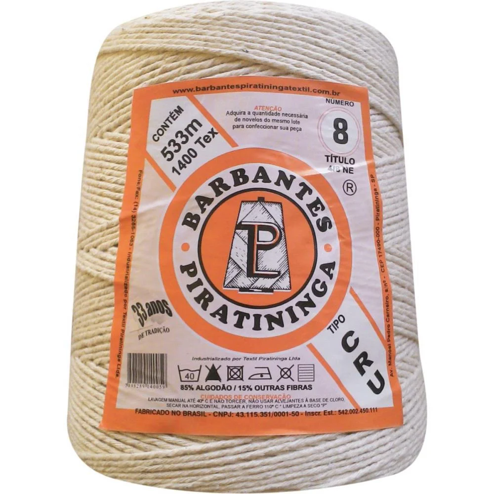 Barbante Cru 700G 8 Fios Rolo 533M Textil Piratininga