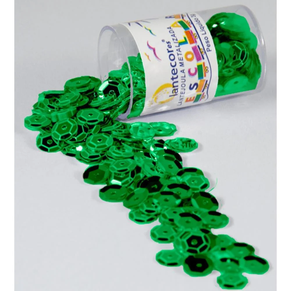 Lantejoula Metalizada Verde Bandeira 10Mm. Potes 2G. Lantecor (Pct.c/12)