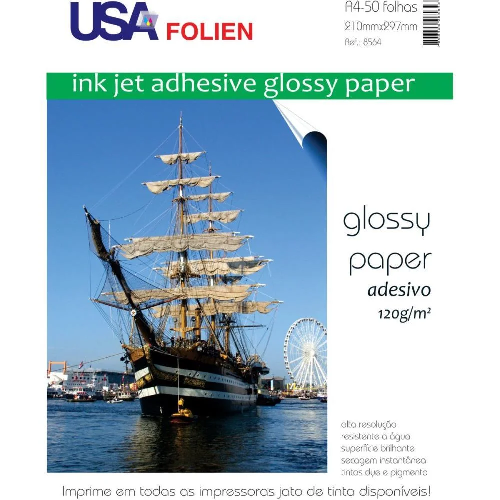 Papel Fotografico Inkjet A4 Glossy Adesivo 120G Usa Folien Com 50 Unidades