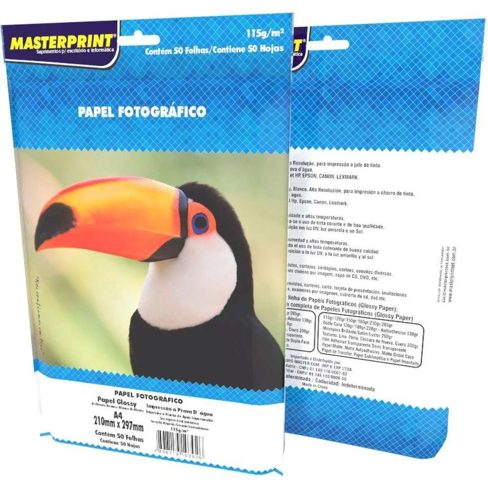 Papel Fotografico Inkjet A4 Glossy 115G Masterprint Com 50 Unidades