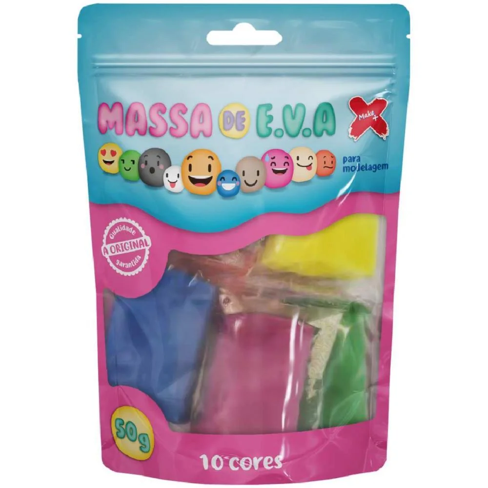 Massa De Eva 10 Cores Sor.p/Artesanato 50G. Make+ (Pacote)