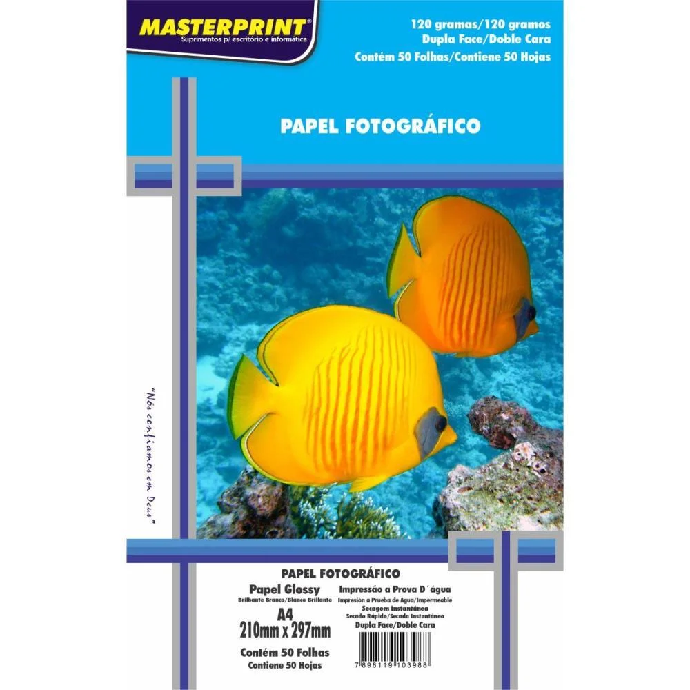 Papel Fotografico Inkjet A4 Glossy Dupla Face 120G. Masterprint Com 50 Unidades