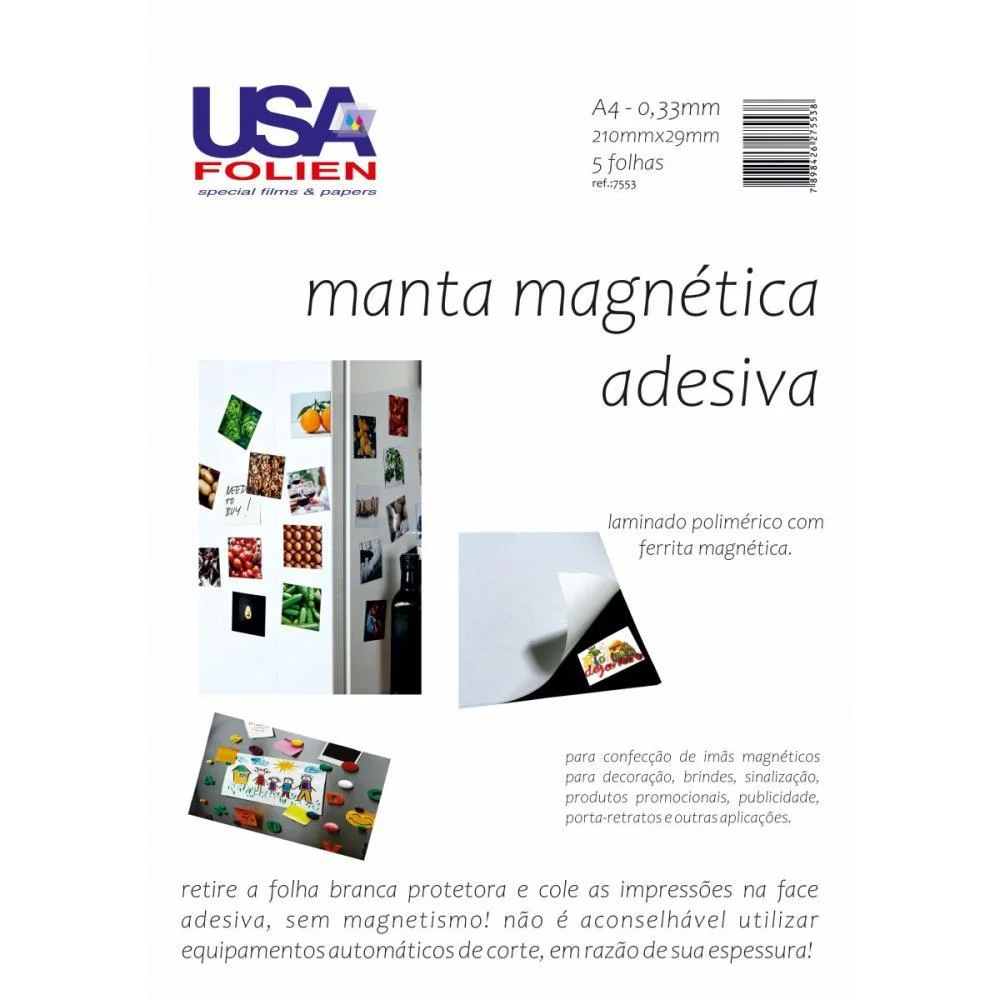 Placa Imantada A4 210X297Mm 0,33Mm C/Adesivo Usa Folien (Pct.c/05)