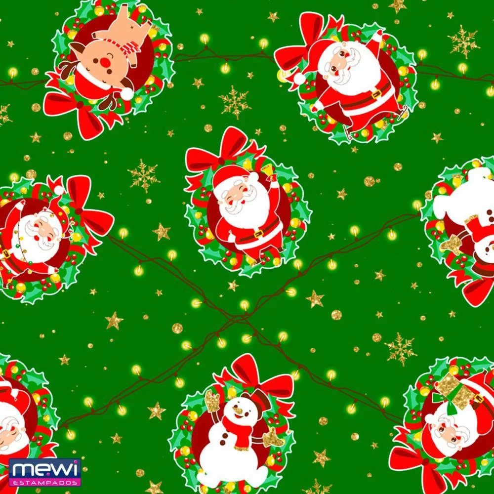 Tnt Estampado 1,40M 40G Natal Luz Fundo Verde Mewi (Rl-25Mts)