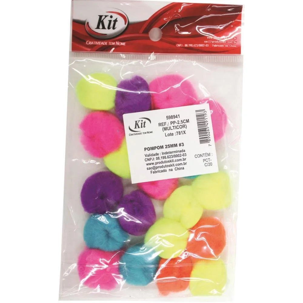 Pompom Multicolor#3 25Mm C/20Un. Kit (Pacote)