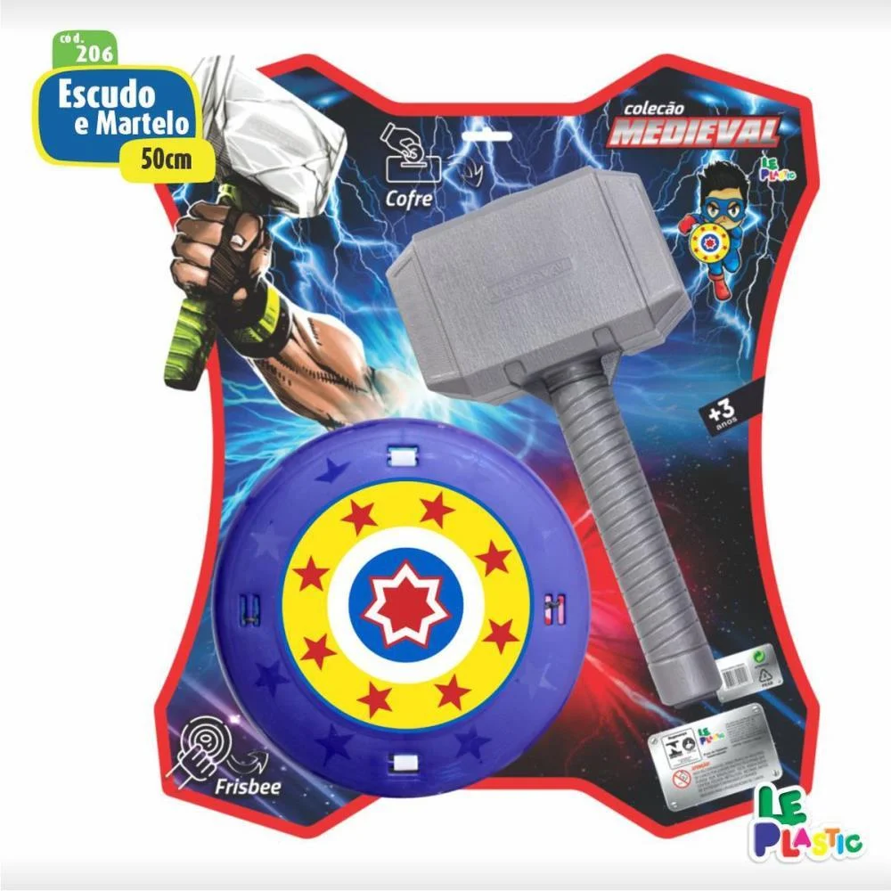 Fantasia Acessorio Escudo E Martelo Herois 60Cm Leplastic