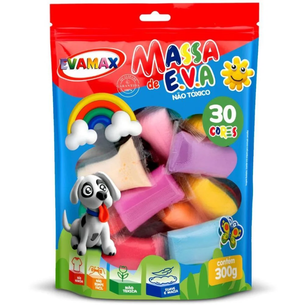 Massa De Eva 30 Cores Sortidas Total 300G Evamax (Pacote)