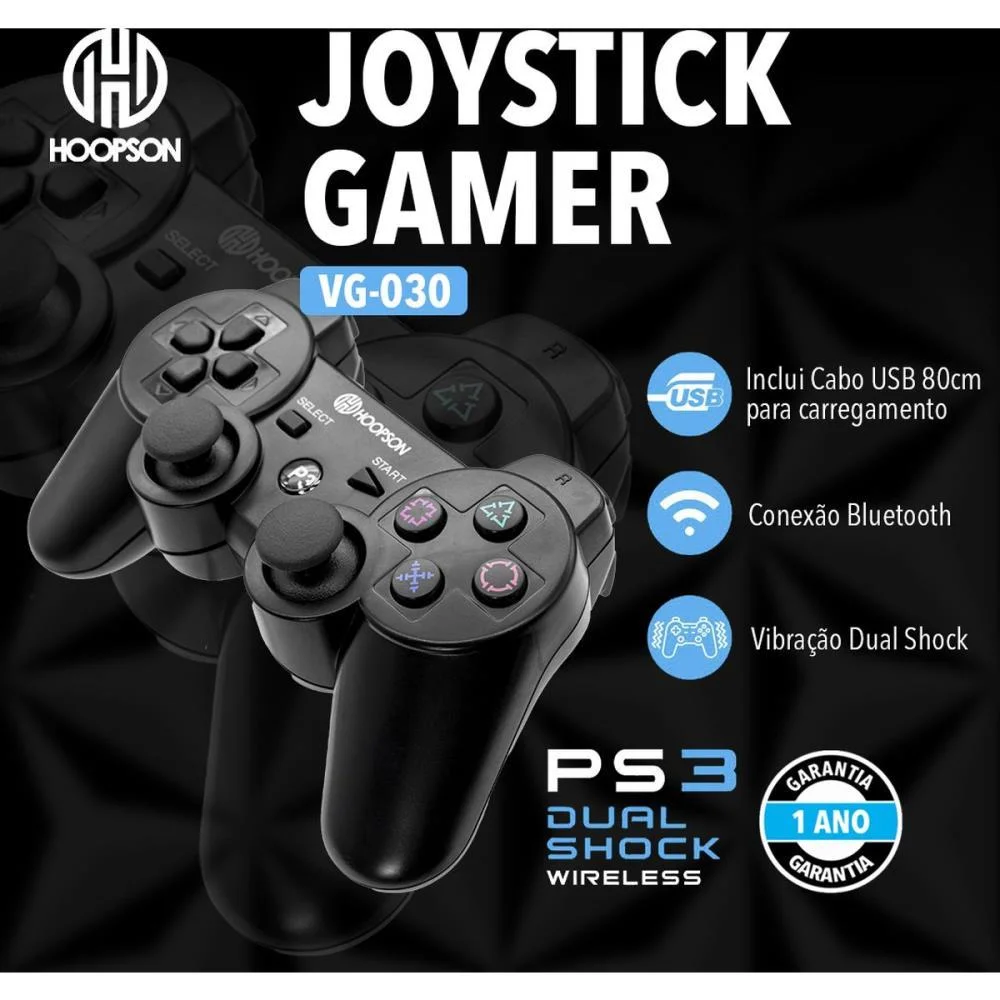Controle Para Jogo Dual Shock Ps3 S/Fio Bluet. Pt Mercoriental