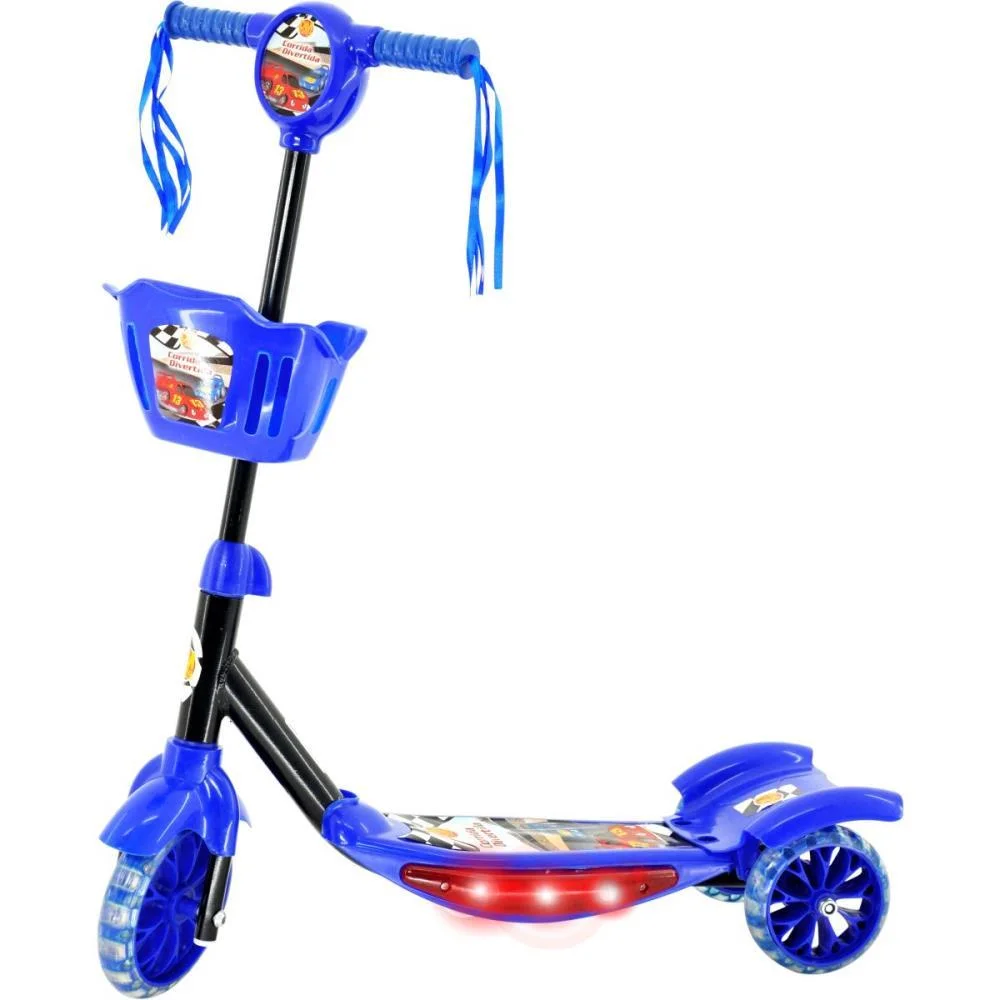 Patinete Azul C/Luz,Som E Cesta Dm Toys