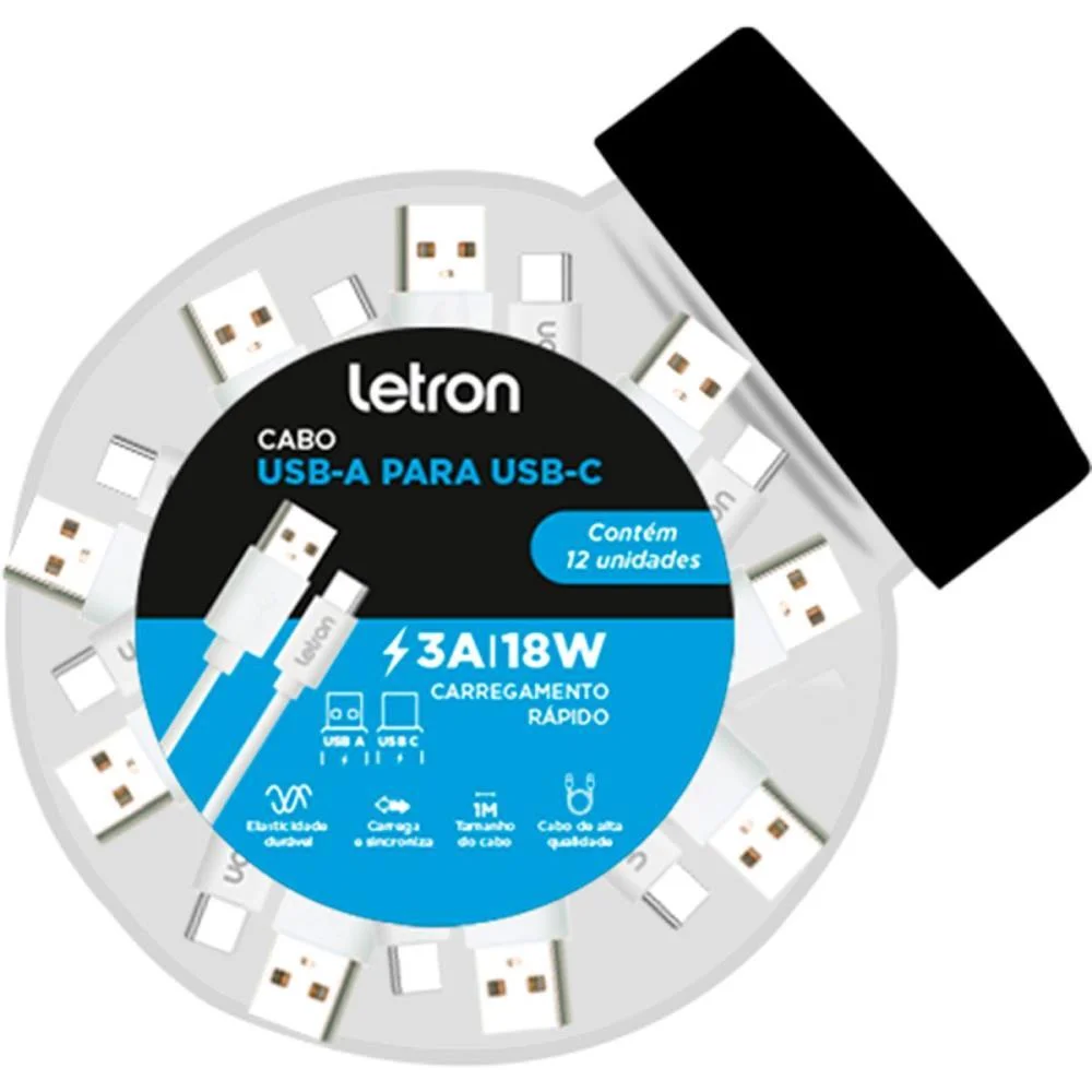 Cabo Usb Tipo-C Usb-A P/Usb-C 3A 18W Br Leonora (Pote-12)