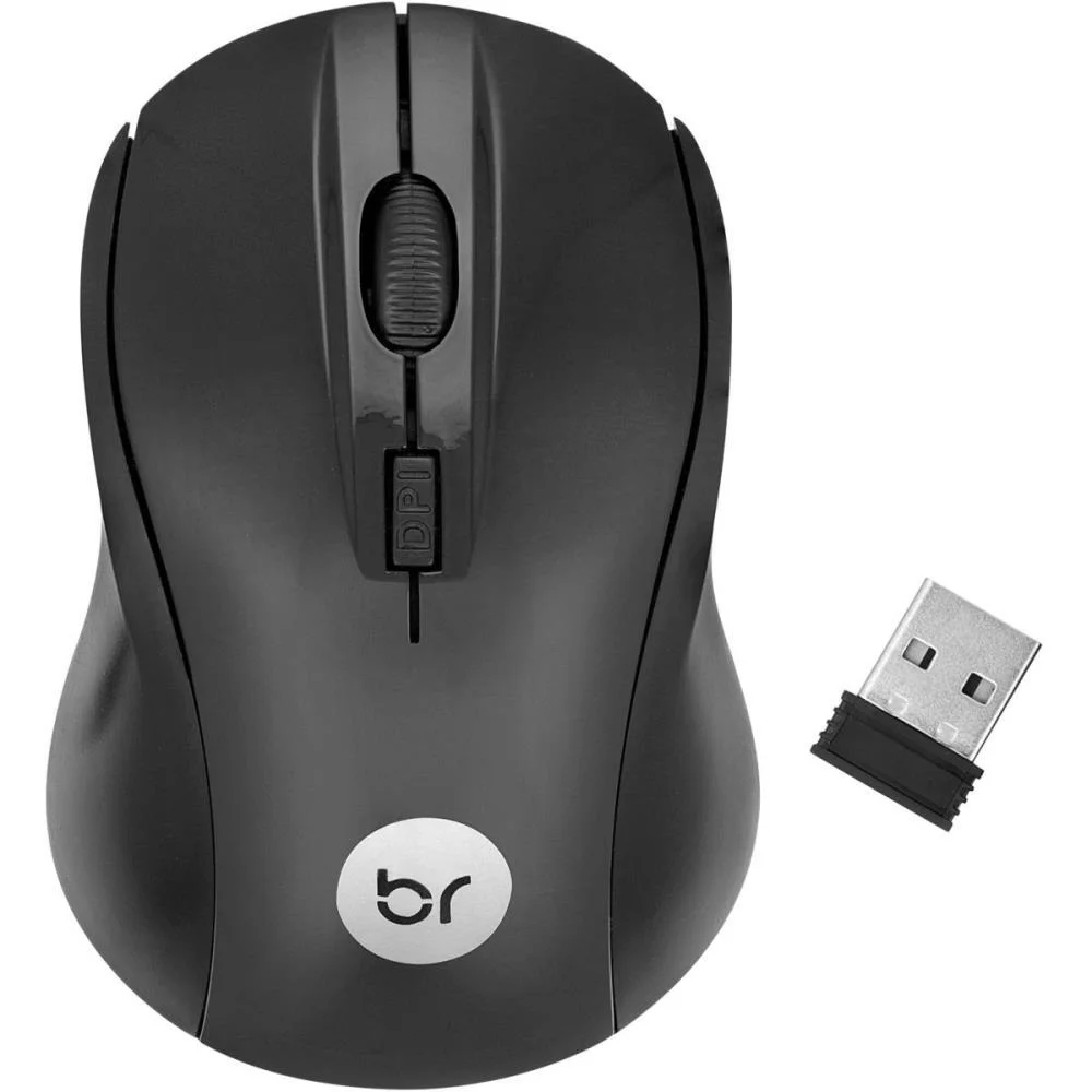 Mouse Optico Sem Fio 1600Dpi 2,4Ghz Usb Preto Bright