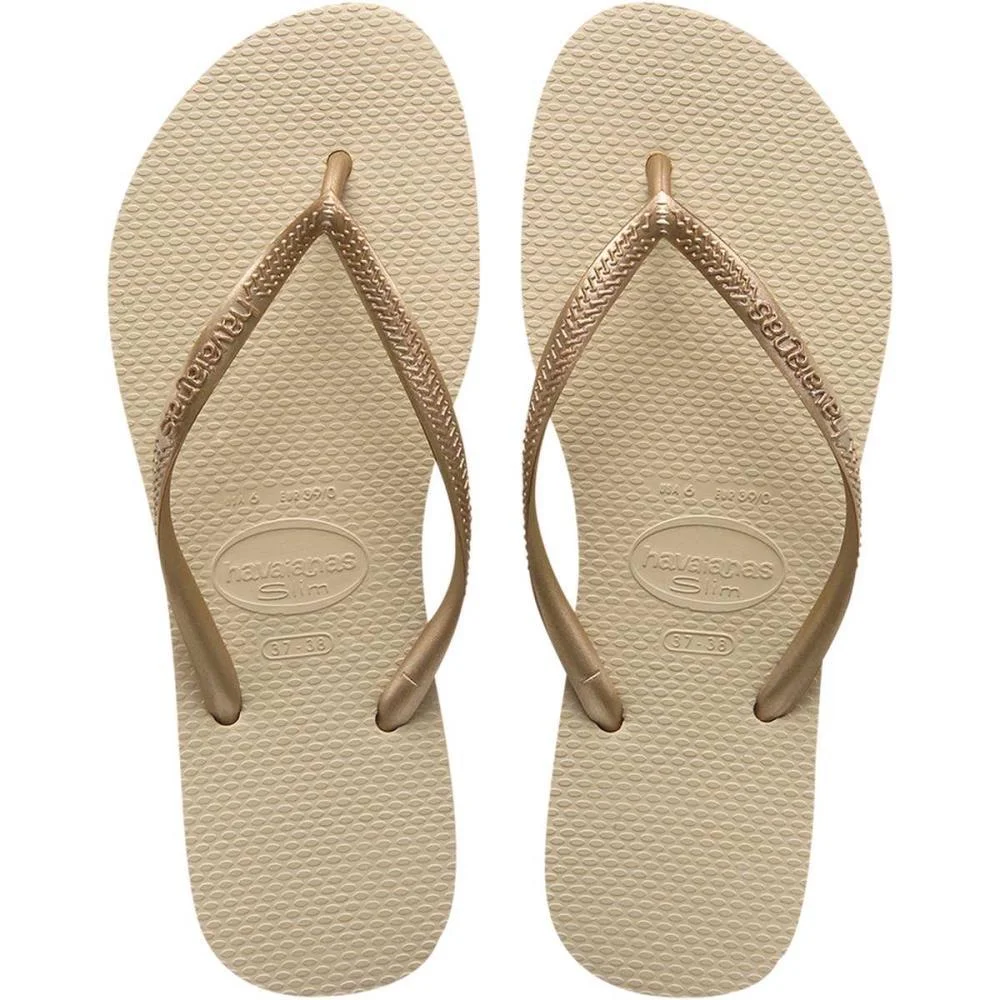 Chinelo Havaianas Feminino Slim 35/6 Areia/Dourado Havaianas (Par)