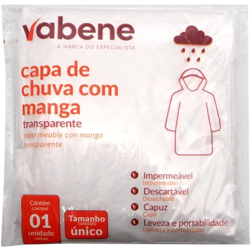 Capa De Chuva 120X70Cm Plastica Transparente Vabene