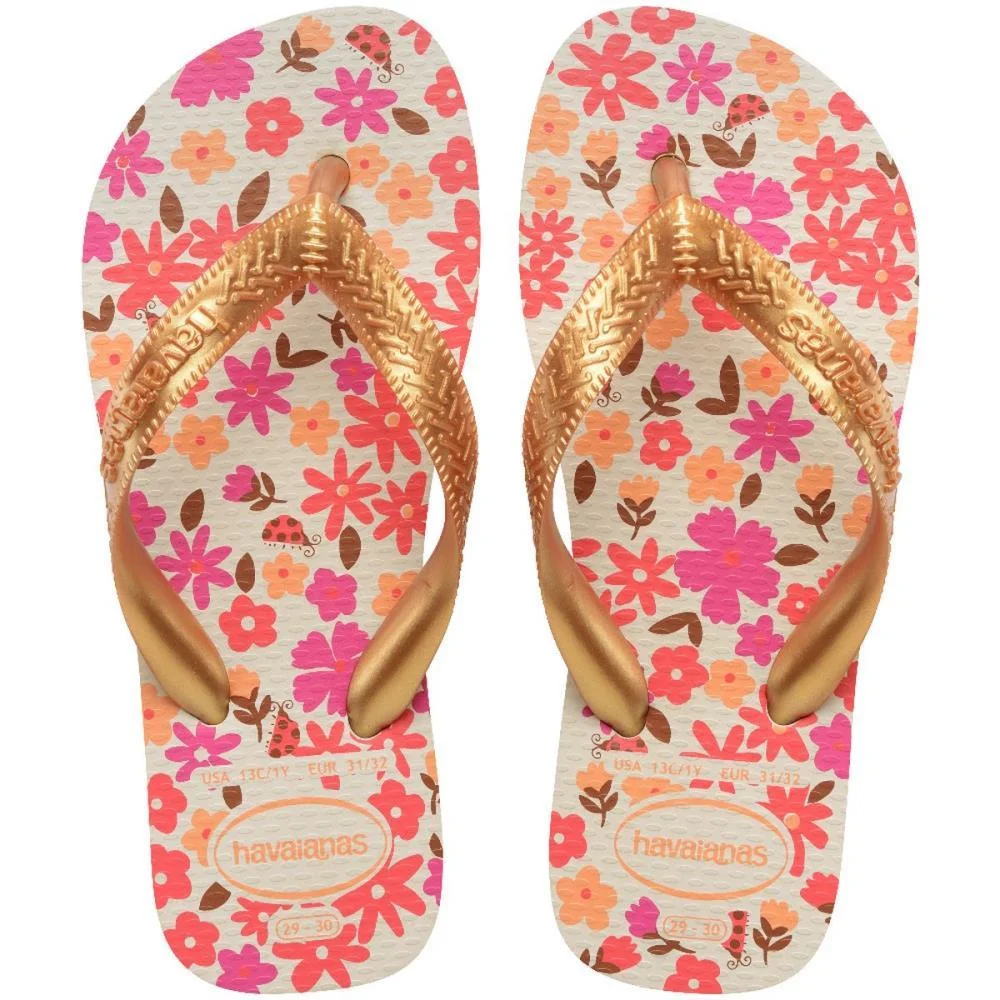 Chinelo Havaianas Infantil Kids Flores 31/2 Bege/Dourado Havaianas (Par)