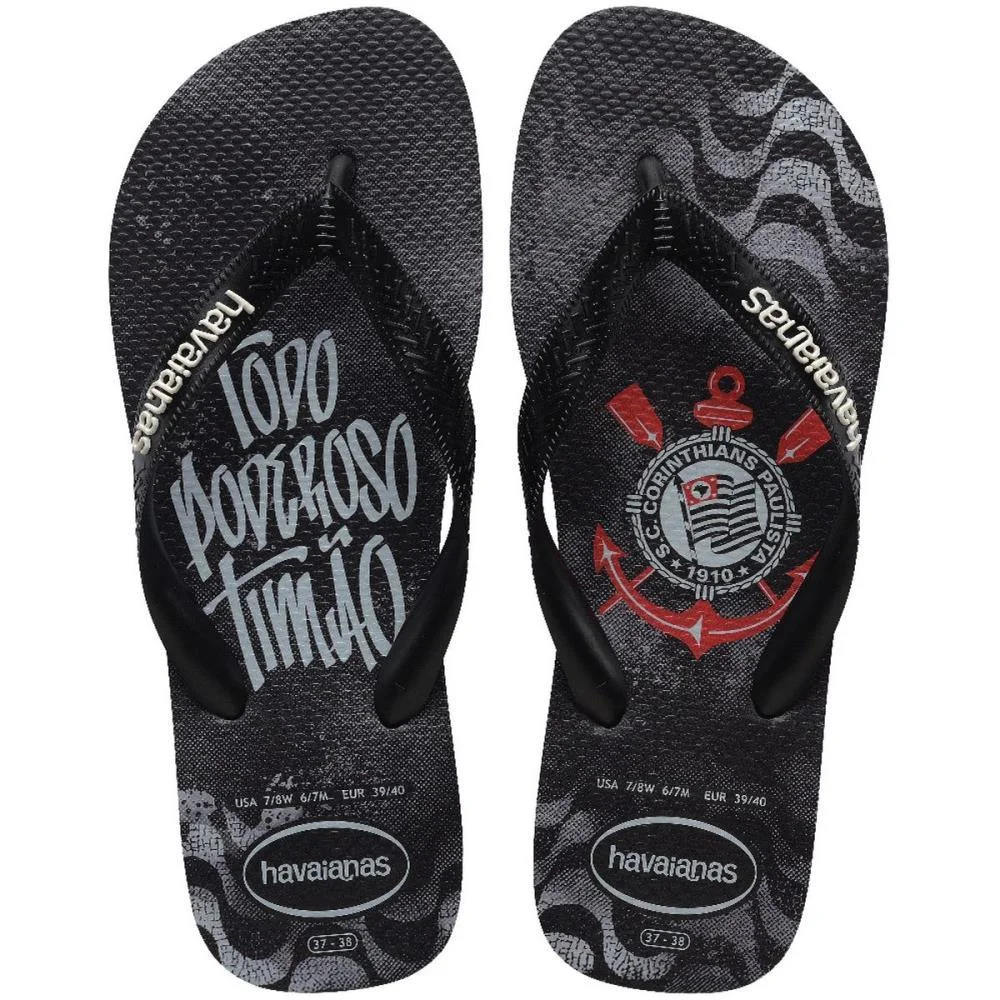 Chinelo Havaianas Masculino Top Corinthians 37/8 Preto Havaianas (Par)