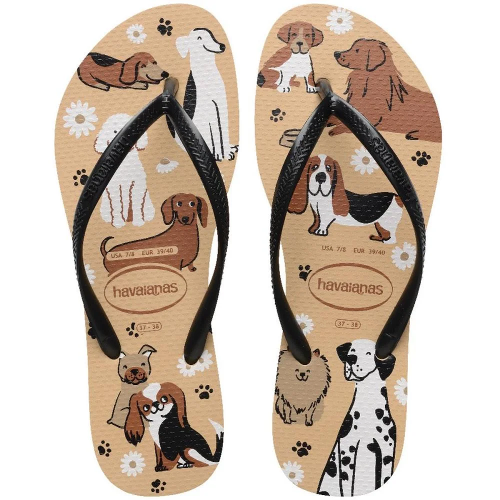 Chinelo Havaianas Feminino Slim Pets 33/4 Preto/Dourado Havaianas (Par)