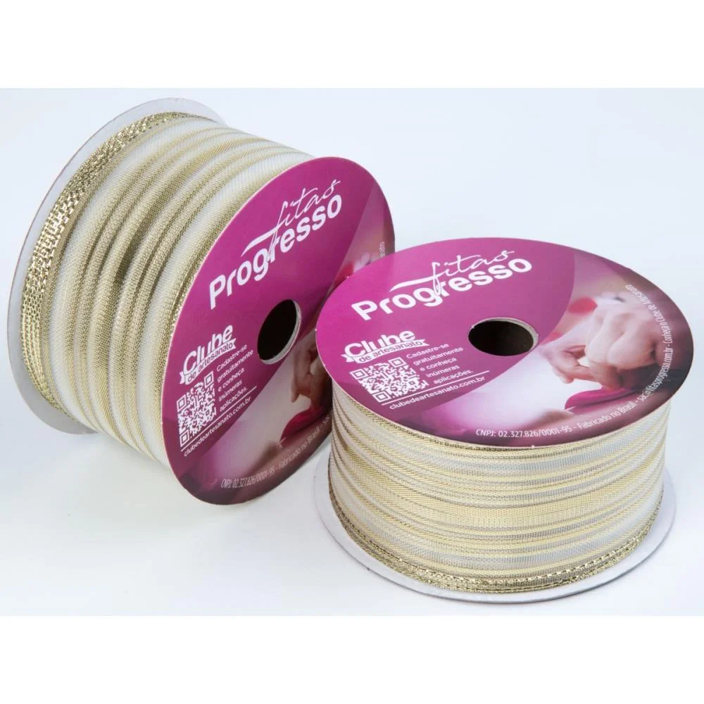 Fita Metalizada 38Mm 10M. Ouro Aramada Fitas Progresso